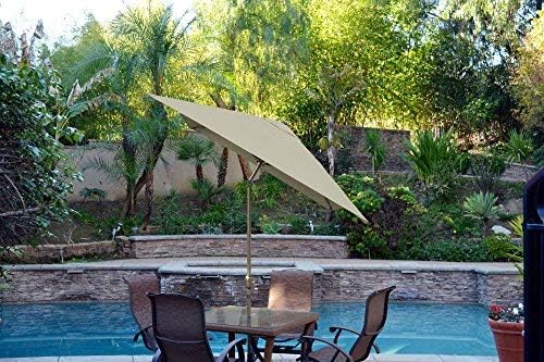 Jeco Aluminum Patio Market Umbrella Tilt with Crank, Fabric & Bronze Pole, Tan, 6.5' x 10'