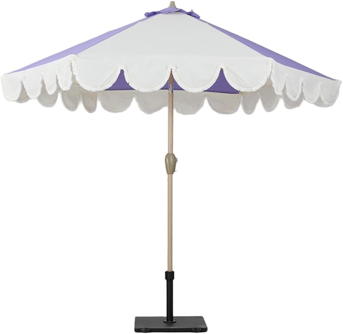 Tempera 9ft Purple Scalloped Patio Umbrellas Outdoor Table Umbrellas with Fade Resistant Canopy, 8 Sturdy Rids, Elegant Vintage Umbrellas for Lawn, Pool, Deck, Balcony
