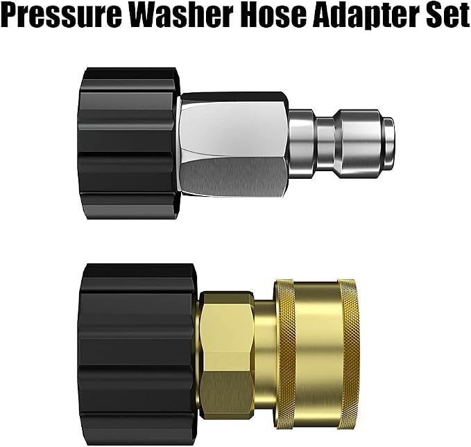 POHIR Pressure Washer Adapter Set, M22 14mm X 3/8" Male Plug Female Socket, Brass Quick Connect Fittings, Coupler for Pressure Washer Gun or Hose