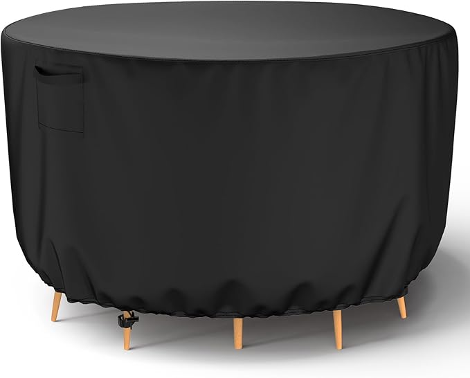 Mrrihand Round Patio Furniture Cover - Waterproof Heavy Duty 600D Outdoor Table Chair Set Covers Anti-Fading Cover for Outdoor Furniture Set, 96"DIAx28"H, Black