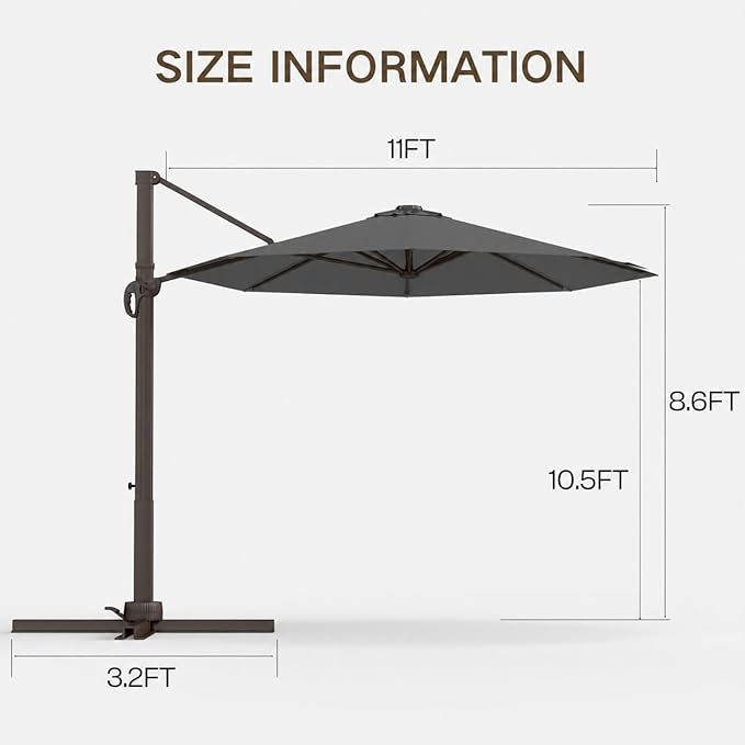 Kingdura Cantilever Patio Umbrella with Double Top Vent, Large Square Aluminum Outdoor Offset Umbrella with 360-degree Rotation, Infinite Tilt, UV Protection for Pool Deck Garden Patio