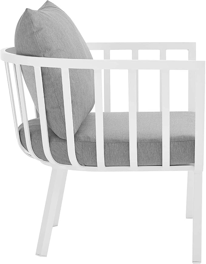 Modway Riverside 4 Piece Sectional Set with Armchair and Table, 61. 5" L x 114" w x 28" H, White Gray