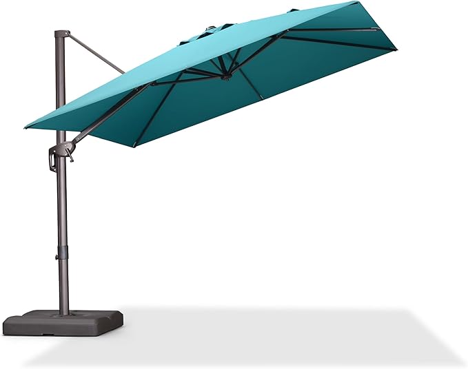PURPLE LEAF 9' X 9' Patio Umbrella Antique Bronze Square Cantilever Umbrella Outdoor with 360° Rotation and Aluminum Offset Hanging for Pool Deck Garden Backyard, Turquoise