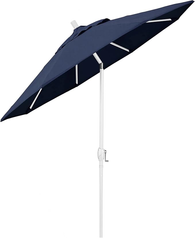 California Umbrella 9' Round Aluminum Market Umbrella, Crank Lift, Push Button Tilt, White Pole, Cilantro