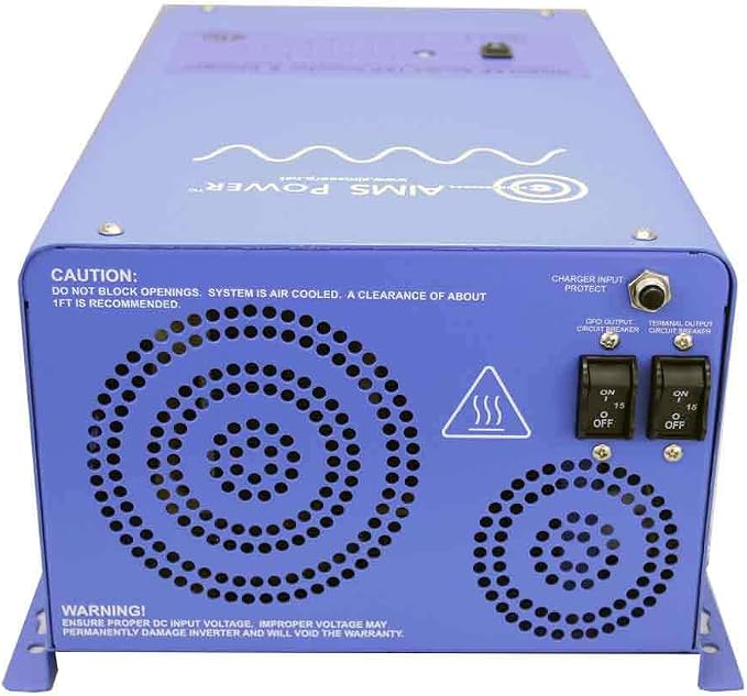 AIMS Power 2000 Watt 12 VDC Pure Sine Inverter Charger 120 VAC Output 70A Charger 30A Transfer Switch ETL Cert to UL458 Standards PICOGLF20W12V120V