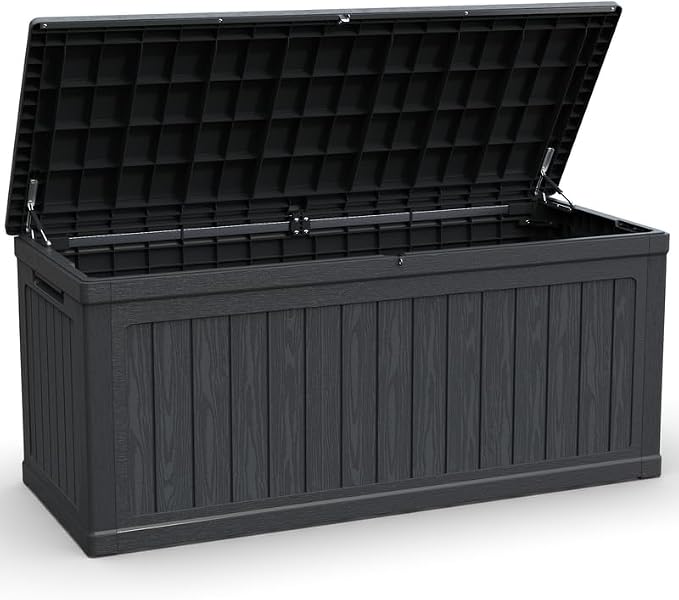 230 Gallon Outdoor Storage Deck Box - Waterproof Resin with Lock, Heavy Duty Storage for Patio Furniture, Cushions, Garden Tools & Pool Equipment