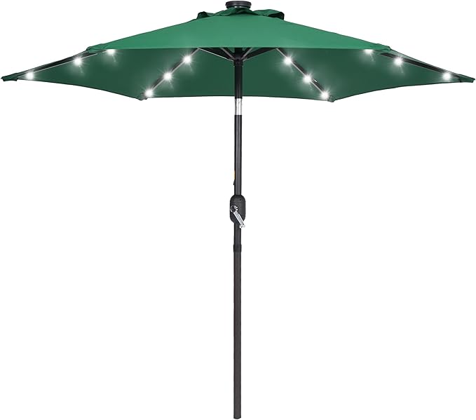 7.5ft Outdoor Umbrella Patio Umbrella with Solar Lights,18 LED Lighted Table Market Outdoor Umbrella, 2-Year-Non-Fading, for Pool, Deck, Garden,Backyard