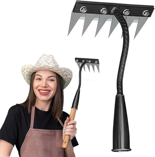 2026 New 5/6/7/8 Teeth Garden Weeder Rakes,Garden Hand Rake Tool Carbon Steel, Iron Weeding Rake for Yard Lawn,Heavy-Duty Gardens Hand Weeder Puller Tool for Gardening and Weedings (6teeth)