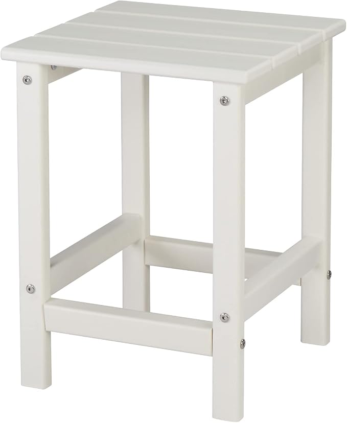 Outdoor Side Table, (HDPE) Wood Square Furniture Small Coffee Side end Table,Double Layer Waterproof Side Table,for Patio, Backyard, Pool,Bedroom, Living Room,Indoor Outdoor (White)