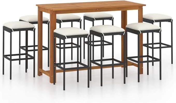 Patio Bar Set with Cushions,Patio Lounge Set,Conversation Sets,Outdoor Garden Table and Chairs Sets,Outdoor Patio Furniture,for Patio,Backyard,Garden,9 Piece Black