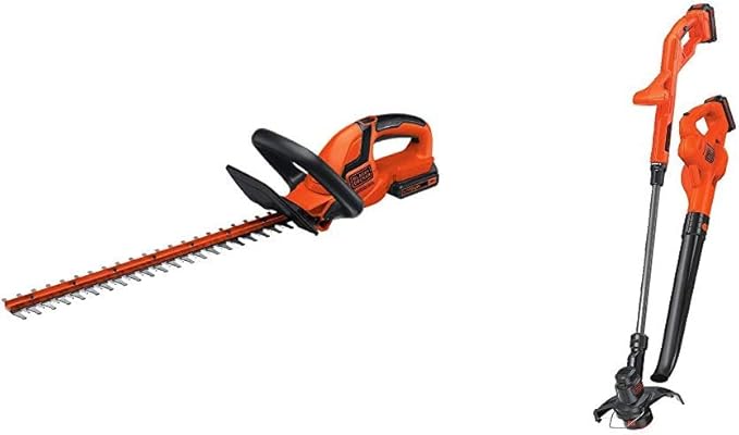 BLACK+DECKER 20V MAX Cordless Hedge Trimmer, 22-Inch (LHT2220) & 20V MAX* POWERCONNECT 10 in. 2in1 Cordless String Trimmer/Edger + Sweeper Combo Kit (LCC222)