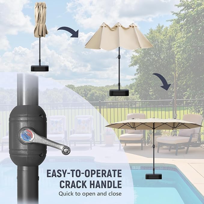 Sannwsg 15ft Large Patio Umbrella, Double Sided Outdoor Umbrellas, Market Umbrellas with Crank Handle, Backyard Umbrela for Deck, Garden, Pool