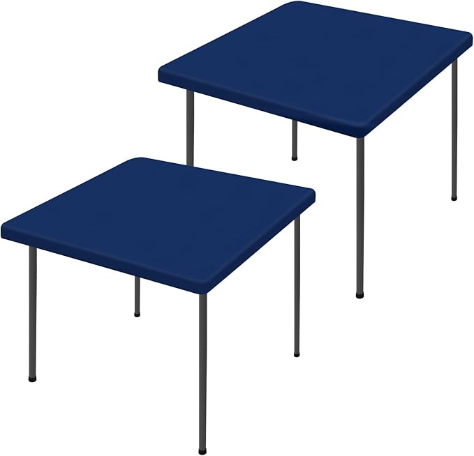 Moosfor Spandex Picnic Table Cloth 2 Pack, Elastic Fitted Tablecloths for Square Tables, Stretch Washable Patio Table Cover for Outdoor, Camping, Banquet and Parties (Navy, 34"x34")