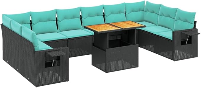 vidaXL Patio Sofa Set with Cushions 11 Piece, Outdoor Sectional Sofa Couch, Patio Conversation Set for Garden Backyard, Black Poly Rattan