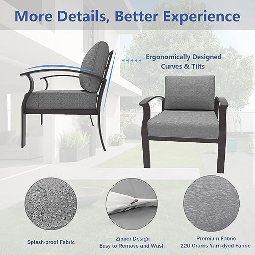 ALAULM Aluminum 2-Seat Patio Furniture Set, Metal Outdoor Furniture Sectional Sofas w/5.1" Cushions for Patio, Backyard, Poolside-Grey