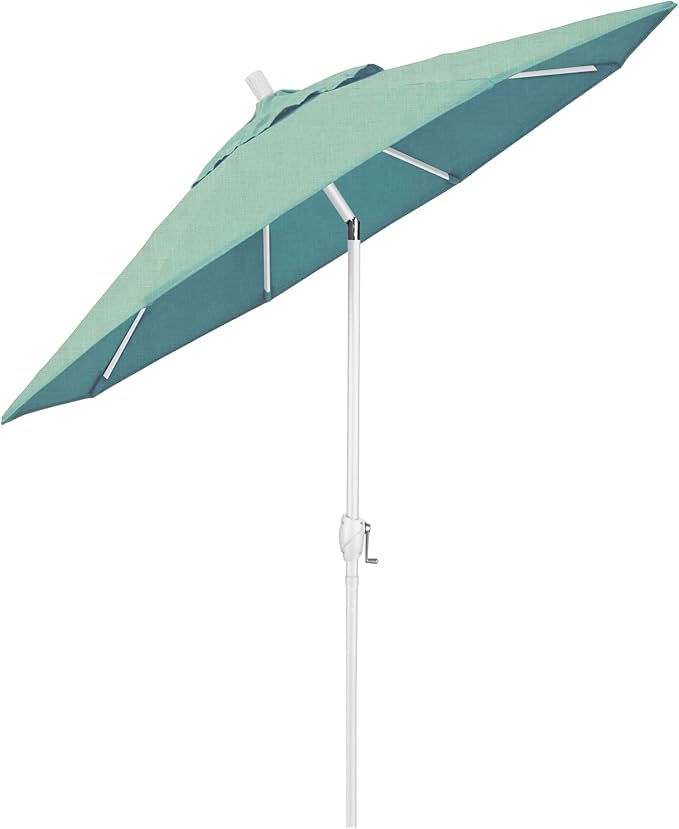 California Umbrella 9' Round Aluminum Market Umbrella, Crank Lift, Push Button Tilt, White Pole, Cilantro