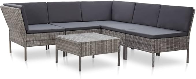 Patio Sofa Set with Cushions,Patio Lounge Set,Outdoor Furniture,Outdoor Furniture Sets,Patio Conversation Sets,for Garden,Deck,Backyard,6 Piece Poly Rattan Gray