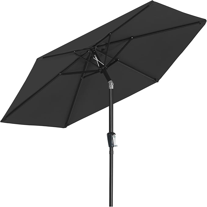 MASTERCANOPY 7.5FT Patio Umbrella with Push Button Tilt and Crank, Outdoor Market Umbrella with 6 Sturdy Ribs, UV Protection & Waterproof for Garden, Deck, Backyard, Pool (Dark Gray)