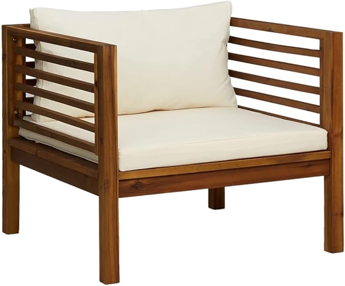 5 Piece Patio Lounge Set, Sectional Sofa Garden Lounge Set Patio Conversation Set Porch Furniture Set for Piazza Poolside Garden Exhibition with Cream Cushion Solid Acacia Wood