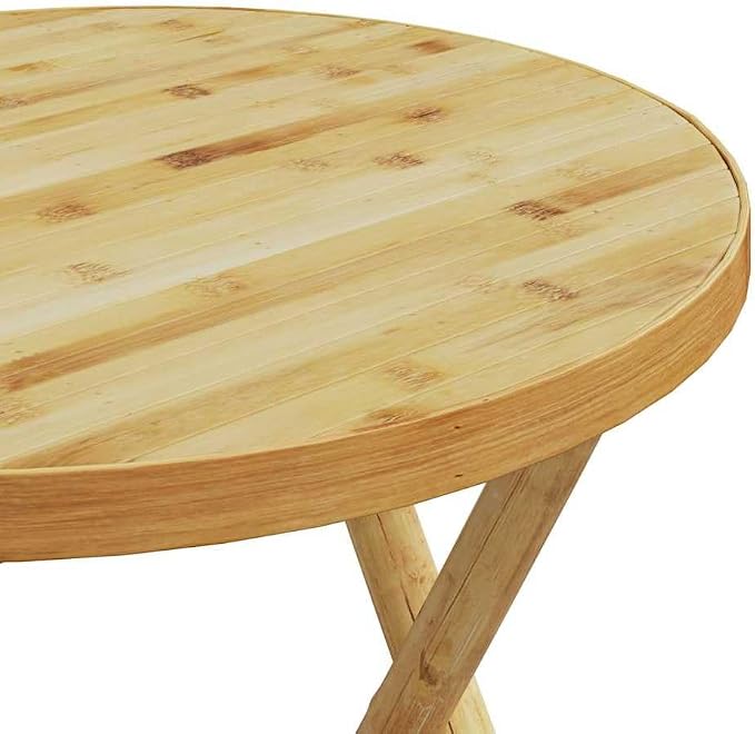 Folding Round Garden Table Natural Bamboo Patio Dining Table for Two, Portable and Compact Outdoor Furniture with Smooth Finish