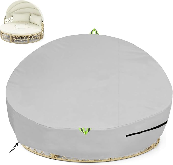 Outdoor Daybed Cover Waterproof, 600D Round Patio Sofa Cover, Heavy Duty Outdoor Canopy Daybed Sofa Cover - Ø75"X35''/18H