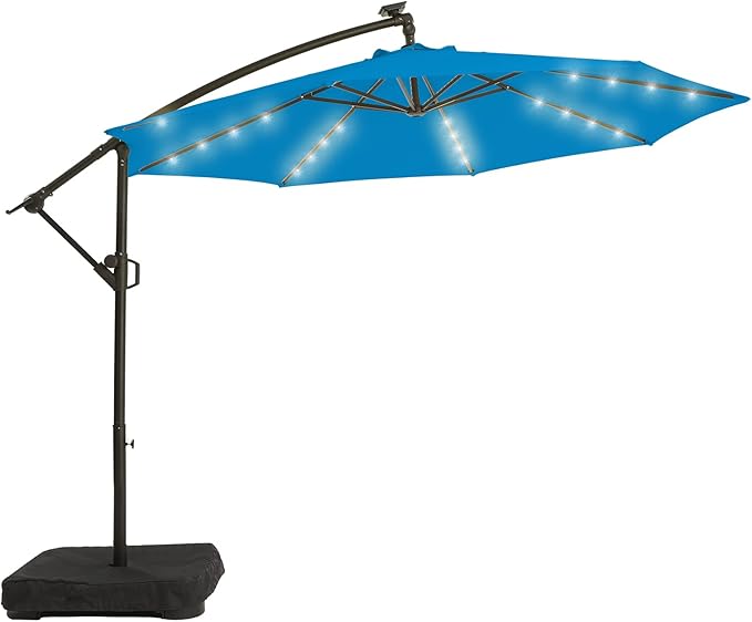 wikiwiki 10FT Solar Patio Offset Umbrella Outdoor Cantilever Umbrella Hanging Umbrellas with Weighted Base, Market Patio Umbrella for Backyard, Garden & Deck,Royal blue