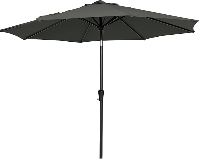 JEAREY 7.5FT Patio Umbrella Market Table Umbrella with 6 Sturdy Ribs, Push Button Tilt/Crank Outdoor Umbrella for Garden, Deck, Backyard, Pool and Beach,Dark Gray