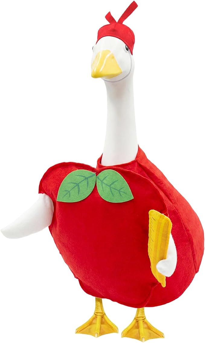 Back to School Porch Goose Outfits for 23 Inch Lawn Goose Statue,Cute Red Apple Goose Statue Costume, Porch Goose Clothes for School Classroom Outdoor Garden Yard Patio Statue Decor