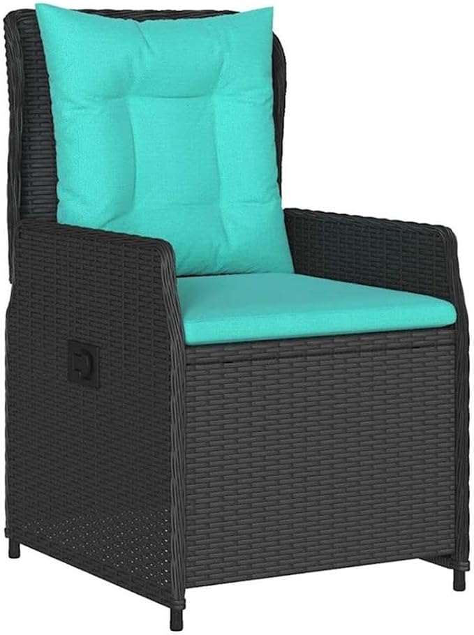 Afuera Living 5 Piece Poly Rattan Garden Dining Set, Black Finish, Powder-Coated Steel Frame, Weather-Resistant, Adjustable Armrests, Modern Outdoor Patio Furniture for Gardens or Poolside Dining