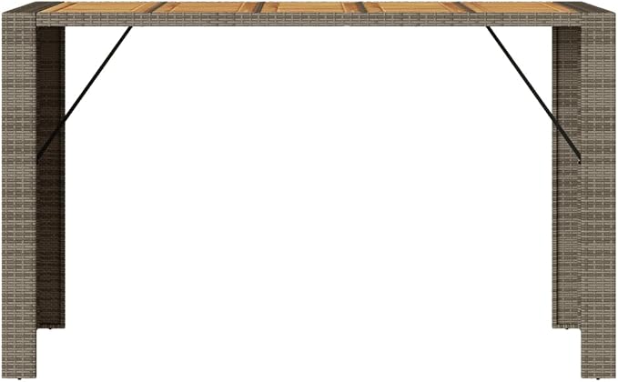 72.8 Inch Outdoor Bar Table Grey Rectangular Synthetic Rattan with Acacia Wood Top for Patio Garden Terrace Cocktail and Dining Furniture