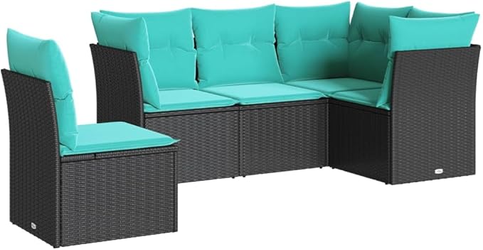 5 Piece Patio Sofa Set with Cushions, Porch Furniture Set Outdoor Dining Sets Outdoor Sofa Sets Patio Conversation Set for Negotiation Area Exhibition Piazza Garden Black Poly Rattan