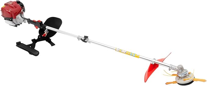 35.88cc Gas String Trimmer, 4-Stroke Weed Wacker with 2 Blade Heads & Shoulder Strap, Weed String Trimmer for Yards Lawn Garden Grass Trimming Wheat Corn Rice Cutting, Red