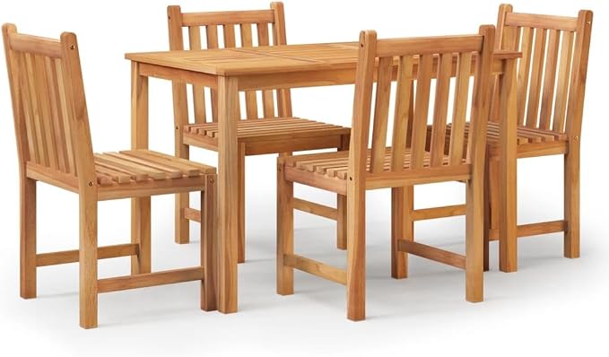 5 Piece Patio Dining Set Solid Wood Teak Outdoor Table and Chairs with Waterproof Finish for Garden Backyard Deck Restaurant Gatherings Dining Relaxing Weather Resistant Furniture