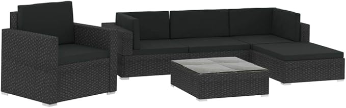 6 Piece Patio Lounge Set with Cushions, Patio Conversation Set Porch Furniture Set Outdoor Sofa Sets Sectional Sofa for Piazza Garden Negotiation Area Poolside Poly Rattan Black