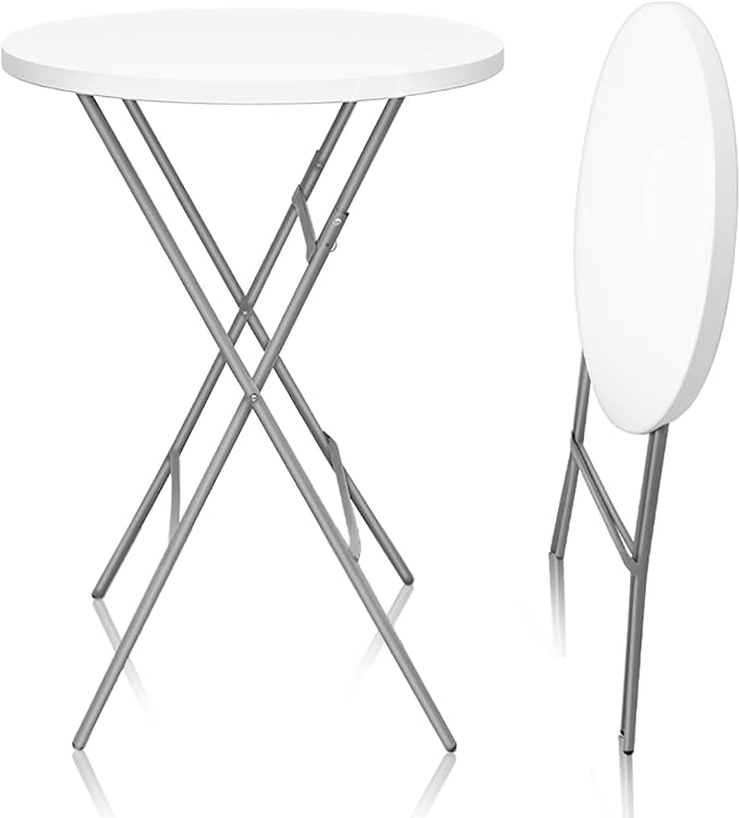 32in Round Foldable Table High Top Cocktail Desk Portable Plastic Table for Party（White/1pc
