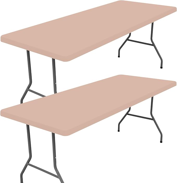 Moosfor Spandex 5 Foot Rectangle Table Cloth 2 Pack, Elastic Fitted Tablecloths for Picnic, Stretch Washable Patio Table Cover for Outdoor, Camping, Banquet and Parties (Nude, 30"x60")