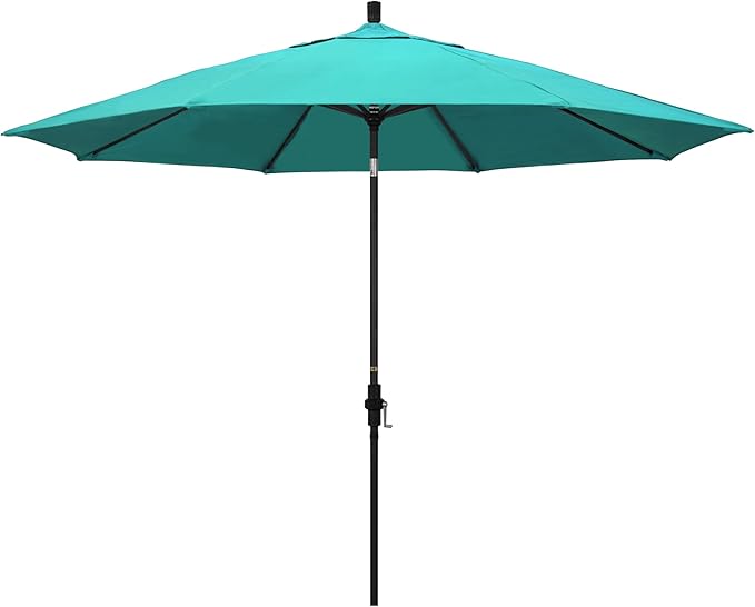 California Umbrella 11Ft Premium Sunbrella Patio Umbrella, Hand-Crank, Tilt-Collar, Black Frame, Aruba Fabric