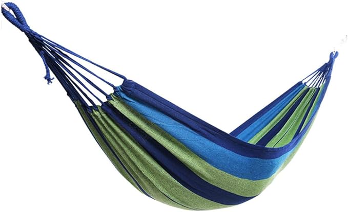 Generic Double Canvas Garden Hammock for Outdoor Travel and Camping, Portable Widened Two-Person Swing with Thickened Blue Material Suitable for Adults