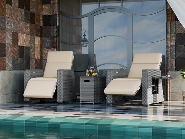 K Knowbody Glass Top Wicker Patio Side Table, Trapezoid PE Rattan End Table with Storage Outdoor Patio Furniture Table 20 inches high x 20 inches Wide 12 inches deep