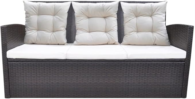 6-Piece Outdoor Dining Set, 7-Person PE Rattan Patio Furniture Set with Rectangular Frosted Glass Table and Cushions, Brown Wicker Sectional for Garden and Terrace