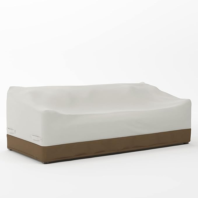 Amazon Basics 3-Seater Outdoor Patio Furniture Couch Sofa Cover, Waterproof, Anti-UV, Wind Resistant Furniture Protector, Beige/Tan