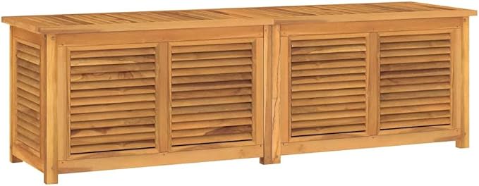 Large Outdoor Storage Box with PE Bag 68.9x19.7x21.7 Inch Solid Teak Wood, Waterproof Garden Bench with Louvered Design for Patio Deck Backyard Indoor Organizer