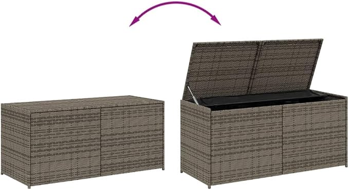 Grey Rattan Deck Box 47x19x22 in PE Woven Storage Chest with Gas Spring, UV-Robust Powder-Coated Steel Frame, 283 L Patio Outdoor Storage for Garden, Balcony, Deck, Poolside