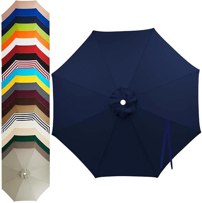 11ft – 8 Ribs Patio Umbrella Replacement Canopy,Waterproof UV-Resistant Outdoor Round Umbrella Top Cover for Outdoor Garden Deck Backyard