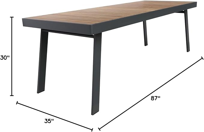 Armen Living Nofi Outdoor Dining Table, Charcoal/Teak Wood