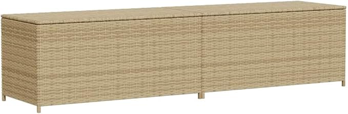 Powder Coated Steel Frame Mix Beige PE Rattan Large Garden Storage Box for Outdoor Organization, 283L Outdoor Storage Box with Wheels and Gas Spring