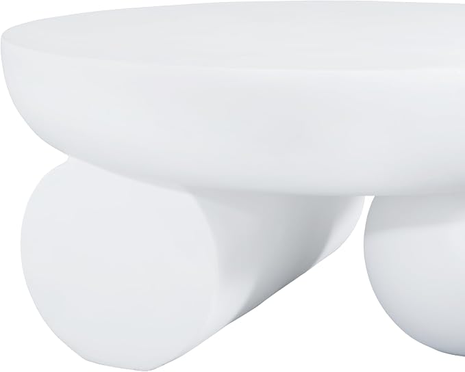 Christopher Knight Home Rico 27.5" Outdoor Coffee Table with Spherical and Cylinder Leg, MGO Round End Table with Ball Legs, No Assembly Patio Table for Poolside/Balcony/Backyard, White