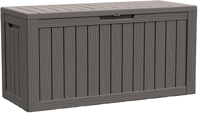 BTEXPERT 80 Gallon Outdoor Storage Container Deck Box with Metal Support Rods for Patio Furniture Garden Tools Cushions Waterproof Lockable UV Resistant Resin