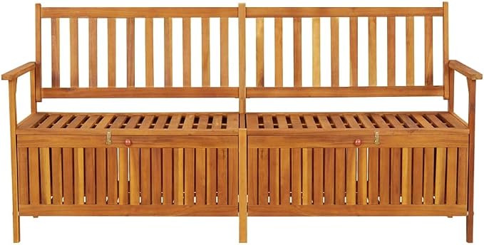 Patio Storage Bench, Outdoor Wooden Deck Box, Solid Wood Patio Furniture for Outdoor Cushions, Pool Storage and Garden Tools, 66.9"x24.8"x33.1", -336