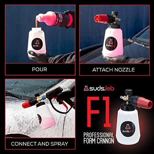 Suds Lab F1 Professional Foam Cannon with 32 Ounce Canister | Adjustable Foam Nozzle, Quick Connect Pressure Washer, Car Washing